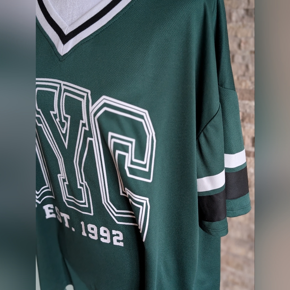 NYC Streetwear City Retro Green Jersey Grunge Indie Sleaze Acubi Basketball Sz L image 2